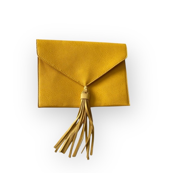 new Street Level ༄ Leather Tassel Envelope Clutch Handbag Bag ༄ Goldenrod Yellow - Picture 10 of 13